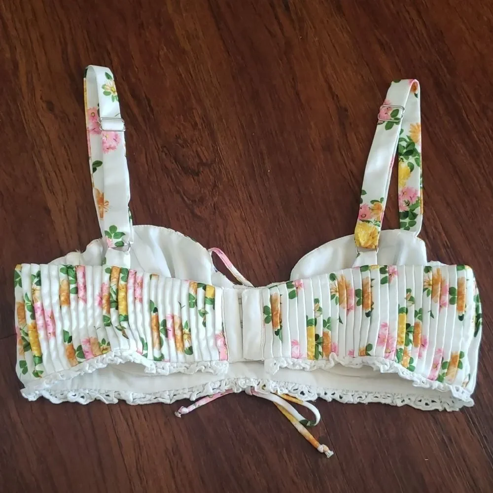 For Love & Lemons Floral Pleated Chic Feminine Fairy Cottagecore Crop Top Size M - Picture 3 of 7
